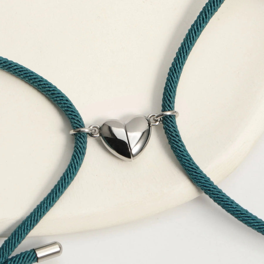 2er Set Freundschaftsarmbänder mit Herz-Magnet (Pfauenblau) Armband Joybands