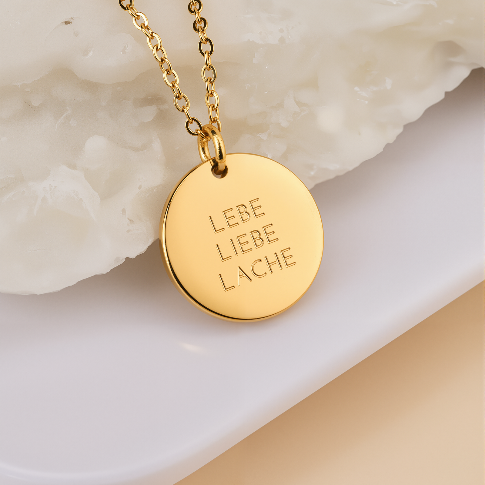 Lebe Liebe Lache Coin Halskette